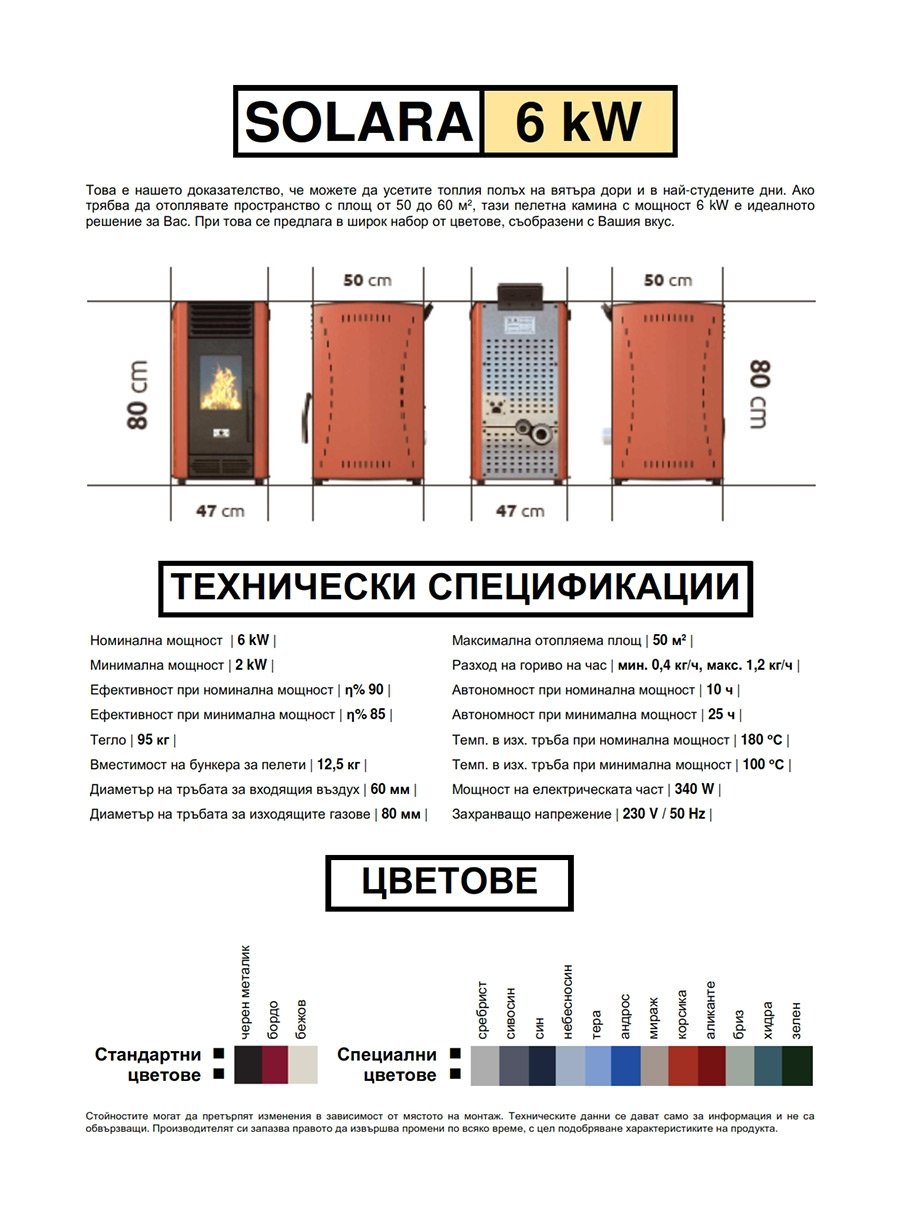 ПЕЛЕТНИ КАМИНИ "SOLARA" 6 kw-топловъздушна