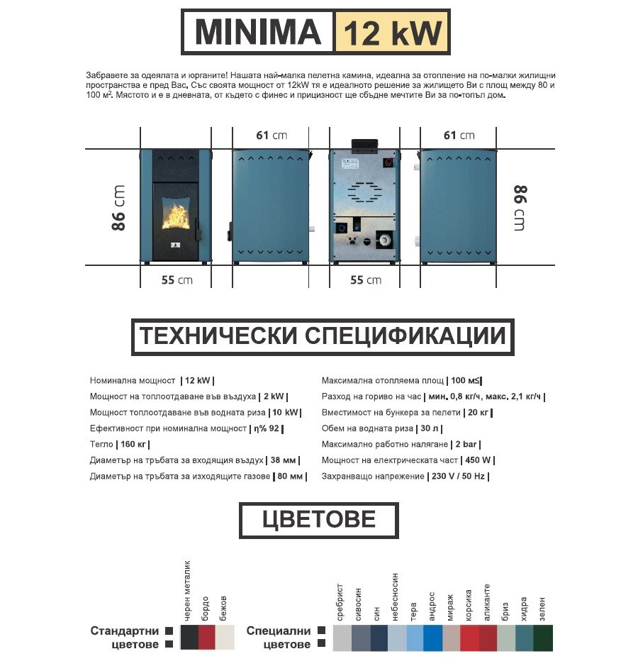 ПЕЛЕТНИ КАМИНИ "MINIMA 12 kw"