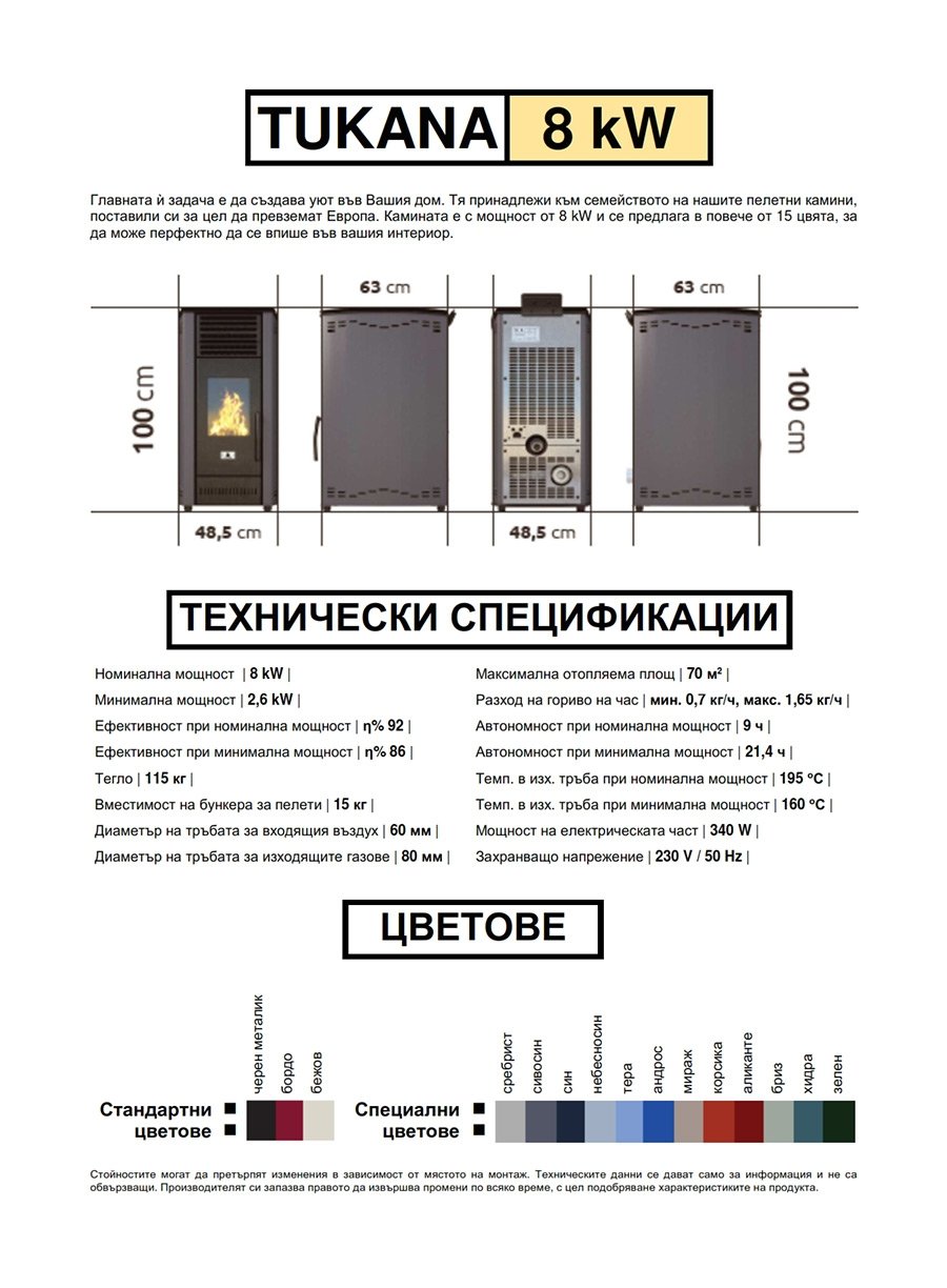 ПЕЛЕТНИ КАМИНИ "TUKANA" 8 kw-топловъздушна