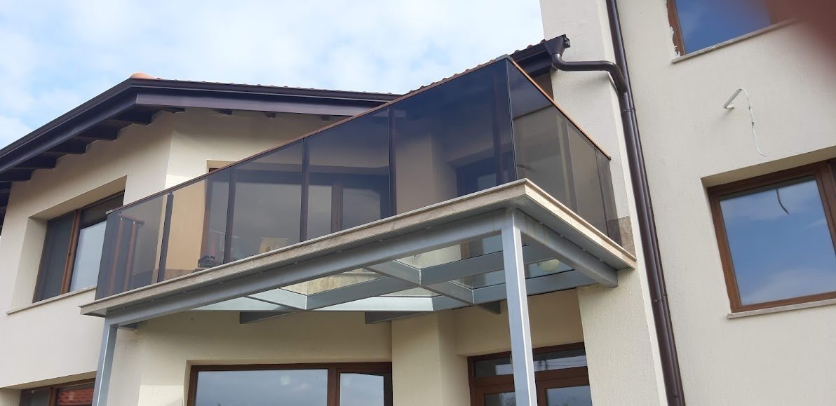 brown glass railing