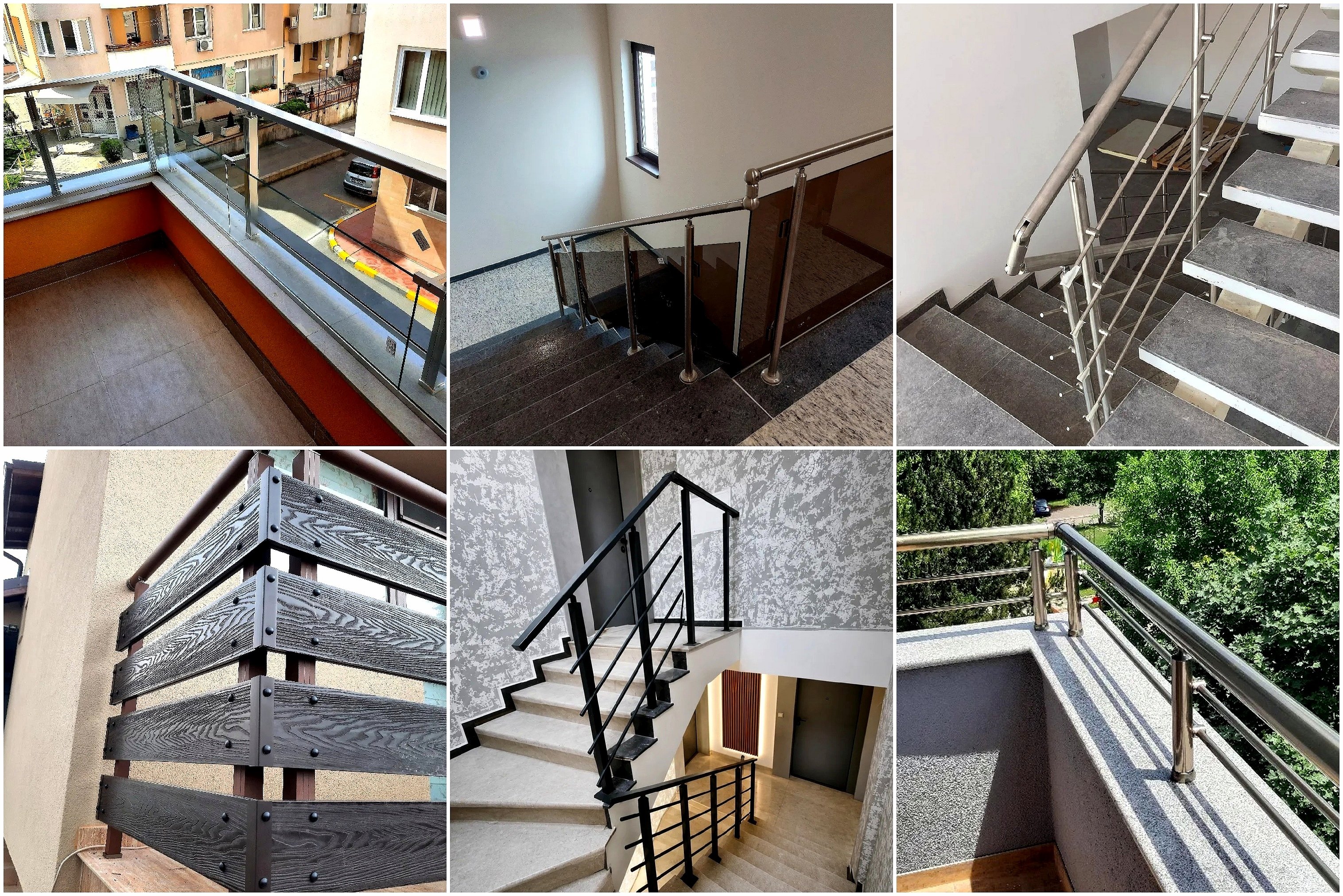 Modern stainless steel, glass, aluminum, metal and WPC railing systems for balconies, terraces and staircases. Custom fabrication and installation in Bulgaria.