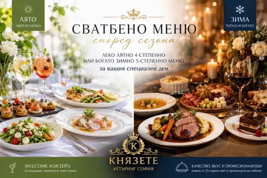 Лятно 4-степенно и зимно 5-степенно сватбено меню от Князете Кетъринг София