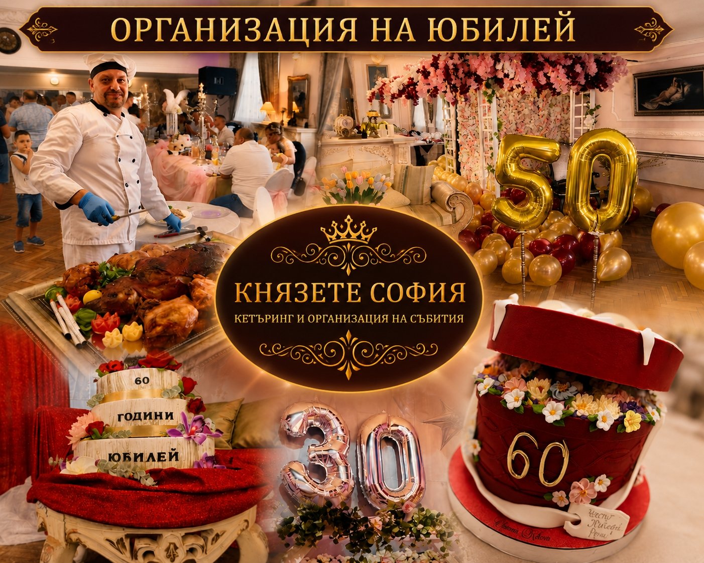 Юбилей в Зала Импера София &ndash; празнична украса, кетъринг, юбилейни торти, професионален готвач и организация на 30, 50 и 60 годишни юбилеи от Князете София.