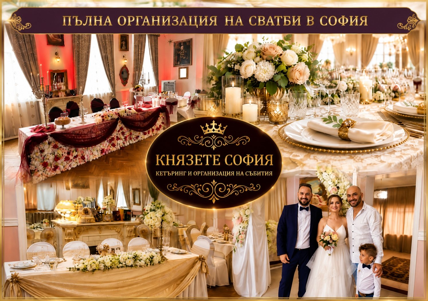 Луксозна сватбена зала в София с празнична украса, професионален кетъринг и организация от Князете София