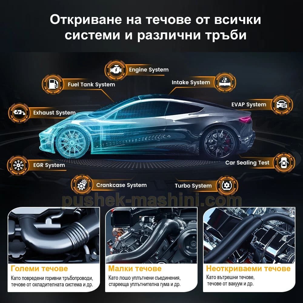 Авто-тестер за откриване на течове с дим