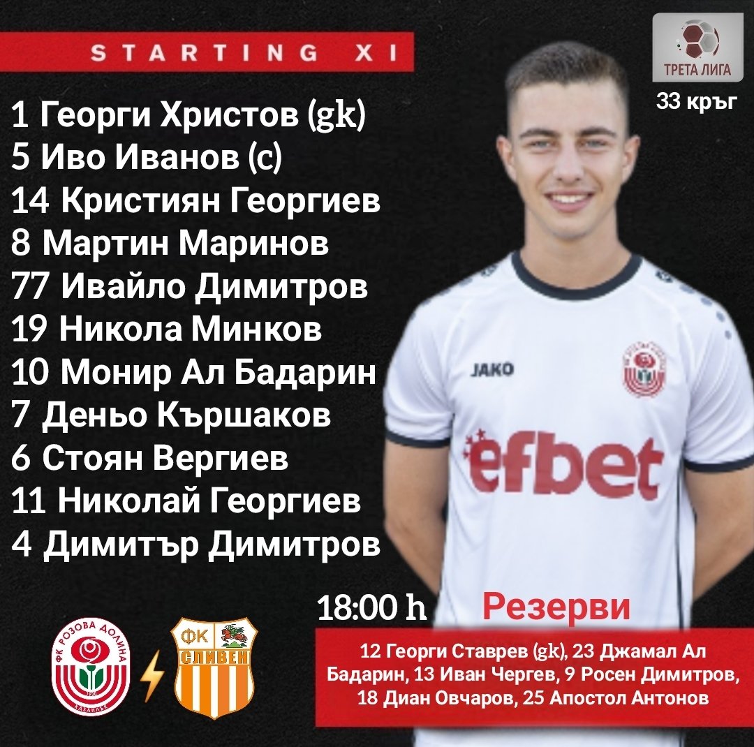 33 кръг: Розова долина (Казанлък) - ФК Сливен (Сливен)