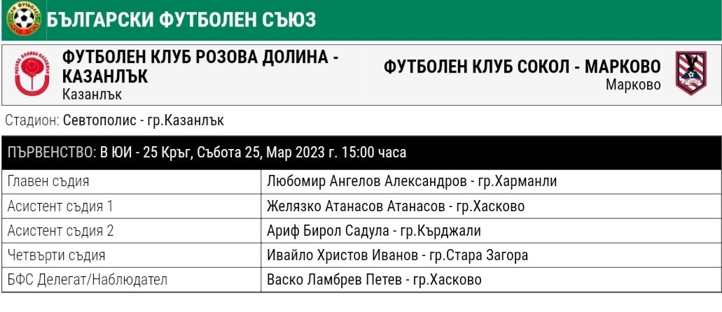 25 кръг: "Розова долина" (Казанлък) - "Сокол" (Марково)