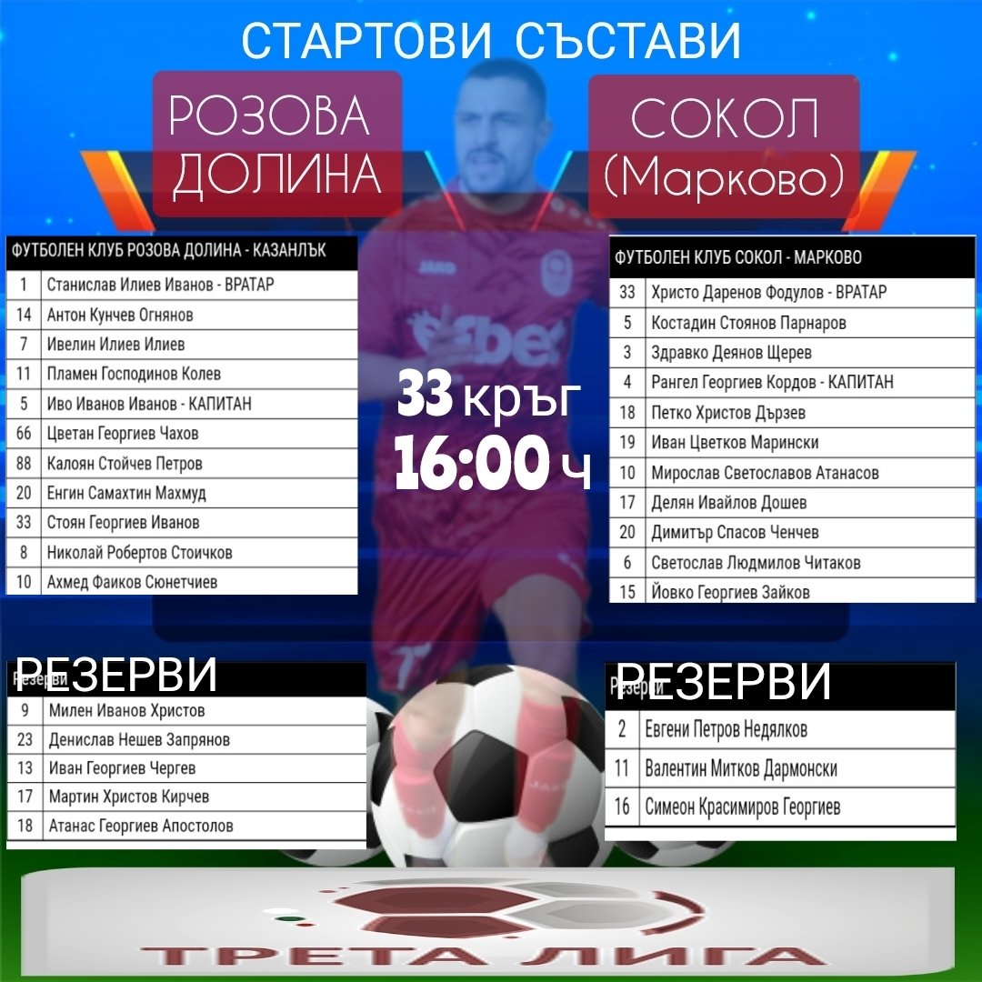 33 кръг: Розова долина (Казанлък) - Сокол (Марково)
