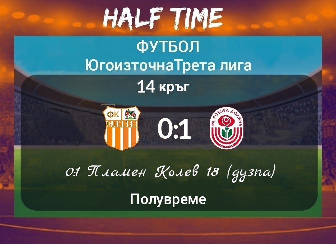 14 кръг: ФК Сливен (Сливен) - Розова долина (Казанлък) 0:3 (0:1)