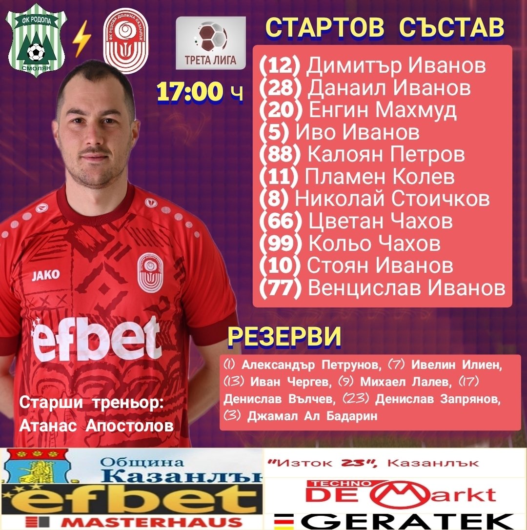 27 кръг: Родопа Смолян (Смолян) - Розова долина (Казанлък)