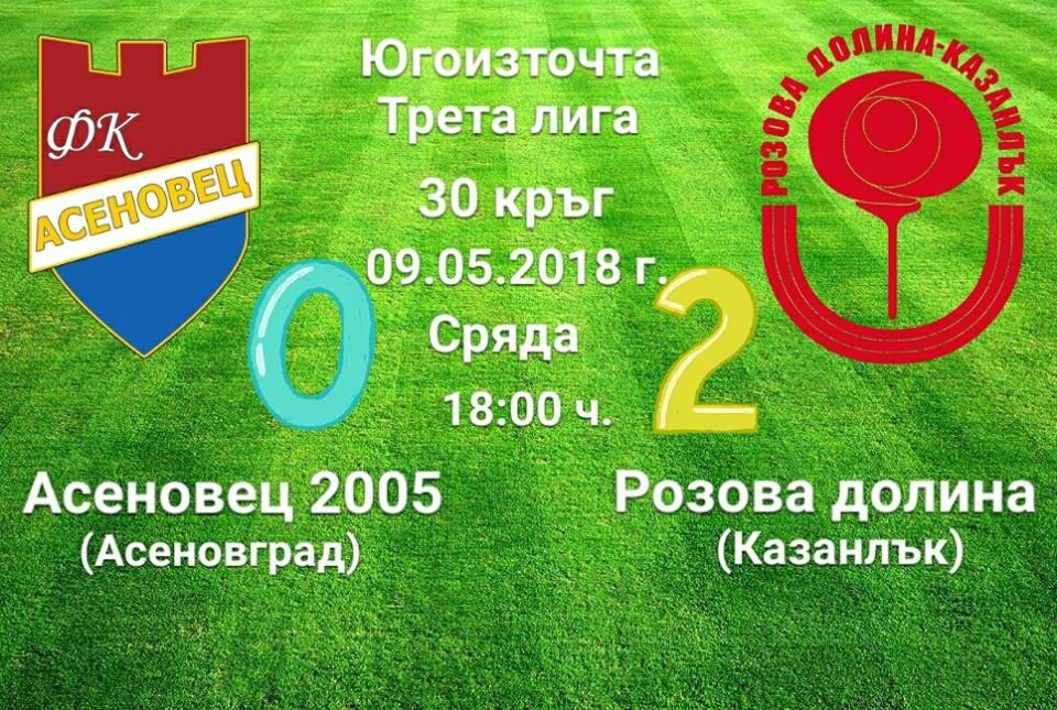30 кръг: Асеновец 2005 (Асеновград) - Розова долина
