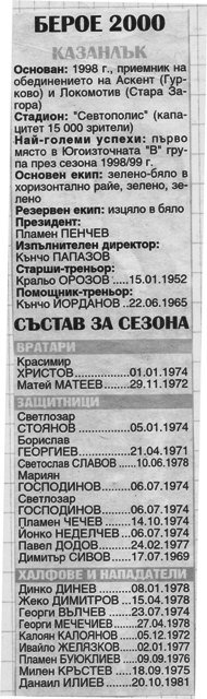1999-2000 - Югоизточна "В" група