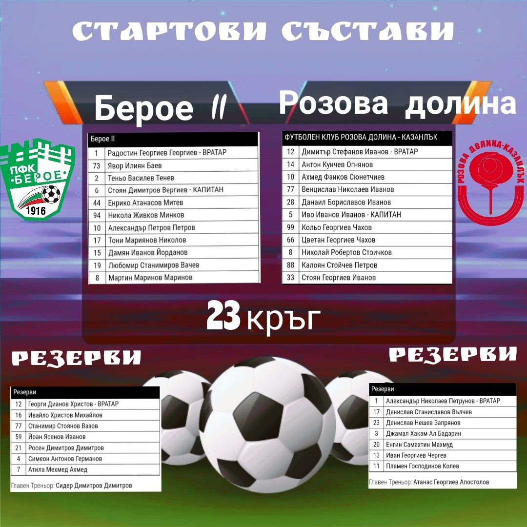 23 кръг: Берое II (Стара Загора) - Розова долина (Кз)